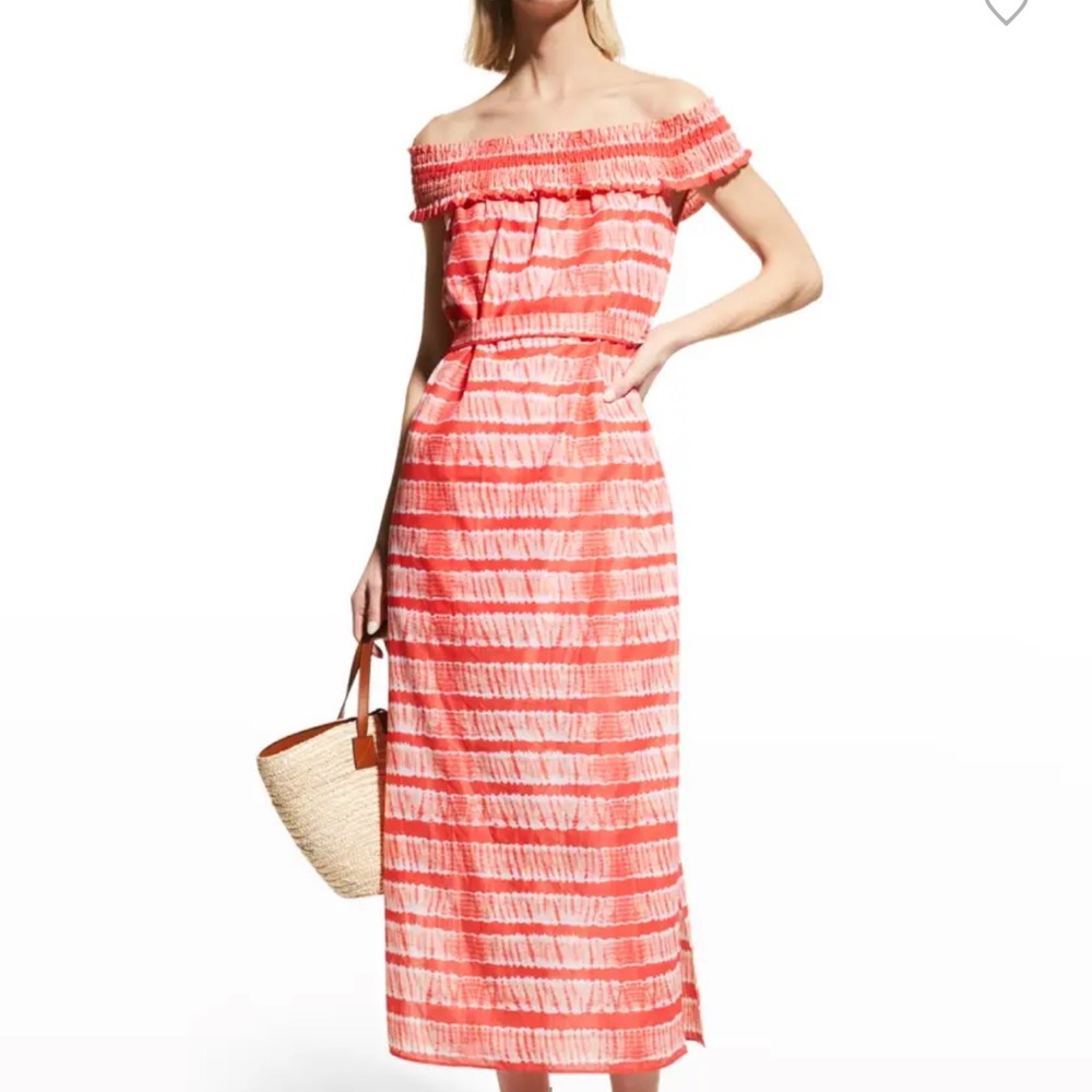 Off-Shoulder Shibori Striped Dress -  the dess runs small